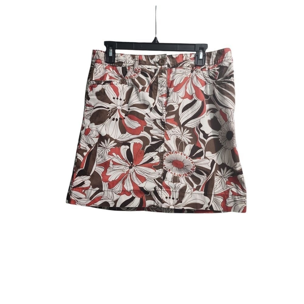 Ann Taylor LOFT Floral Print Mini Skirt Coral Brown White Summer Casual Size 8